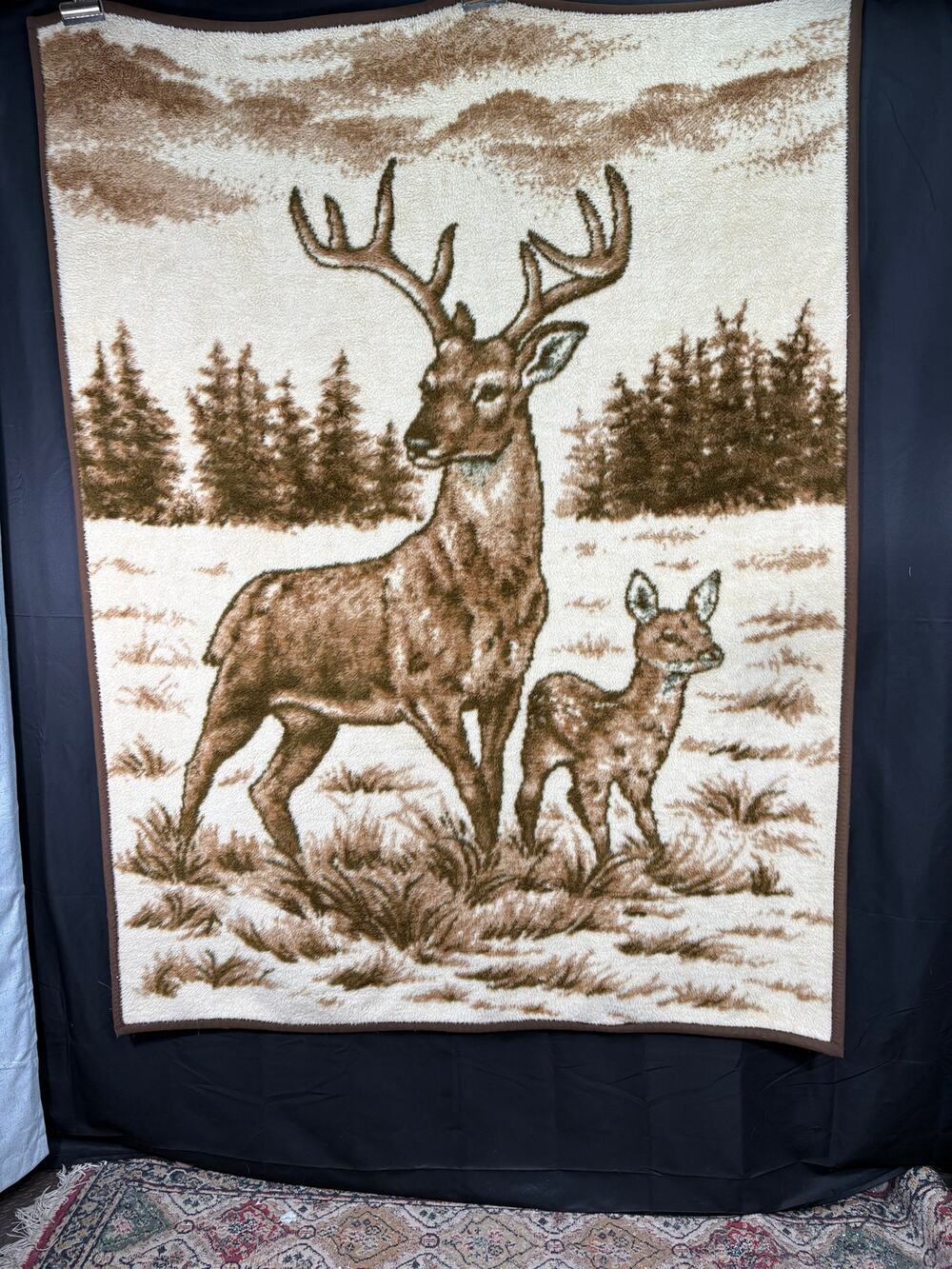 Vintage IBENA Rap About Dolan Blanket Buck & Fawn Brown Large Soft Throw